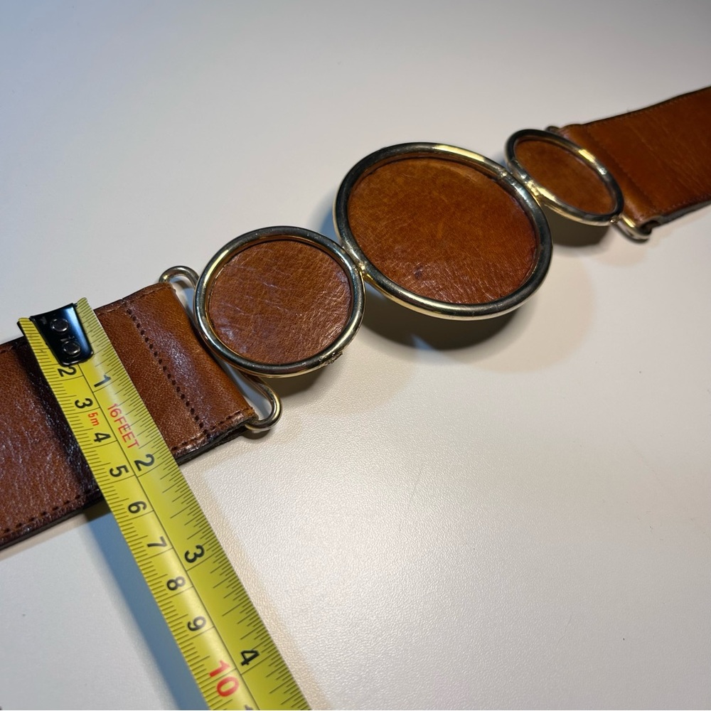 Vintage Suela Luppi Argentina Leather Triple Circle Belt, Cognac. Y2K Size S. - Picture 7 of 13